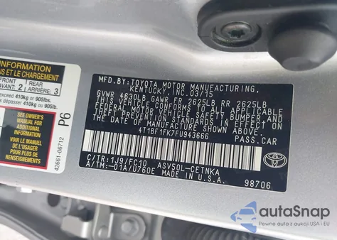 2015 Toyota Camry Le z USA, uszkodzony, nr VIN 4T1BF1FK7FU943666